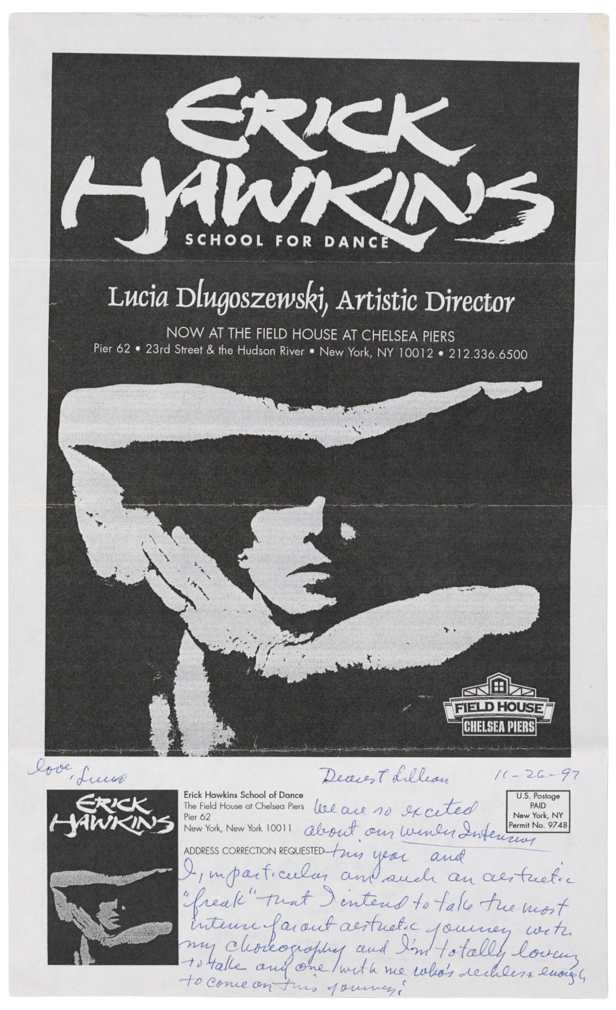 Erick Hawkins School Poster 1997 Note to Lillian Kiesler Bowerbird Dlugoszewski