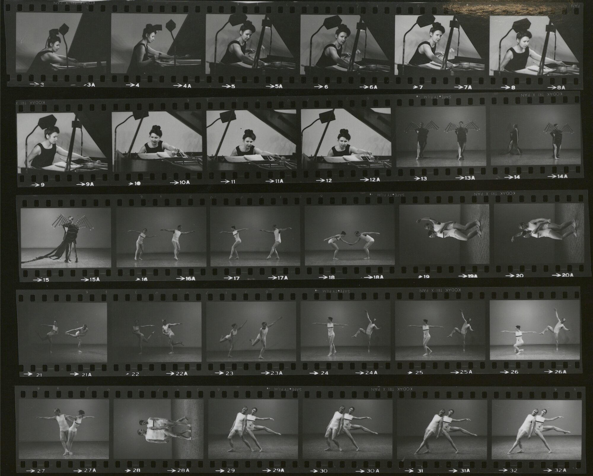 Contact sheet from photoshoot for Here and Now with Watchers. Photographs by Lois Greenfield. From the Erick Hawkins and Lucia Dlugoszewski Papers, Music Division, Library of Congress, Washington, D.C