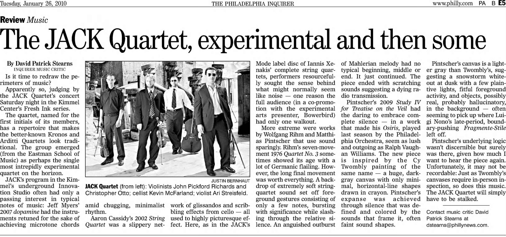The Philadelphia Inquirer, January 26, 2010, page E5