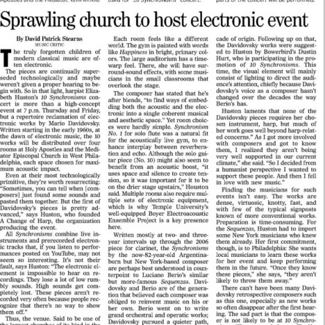 First page of 2016 12 06 Inquirer Sprawling church to host electronic event