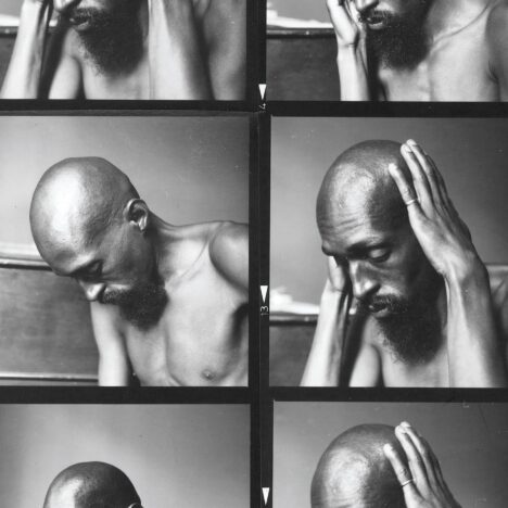 Contact sheet of black-and-white portraits of Julius Eastman