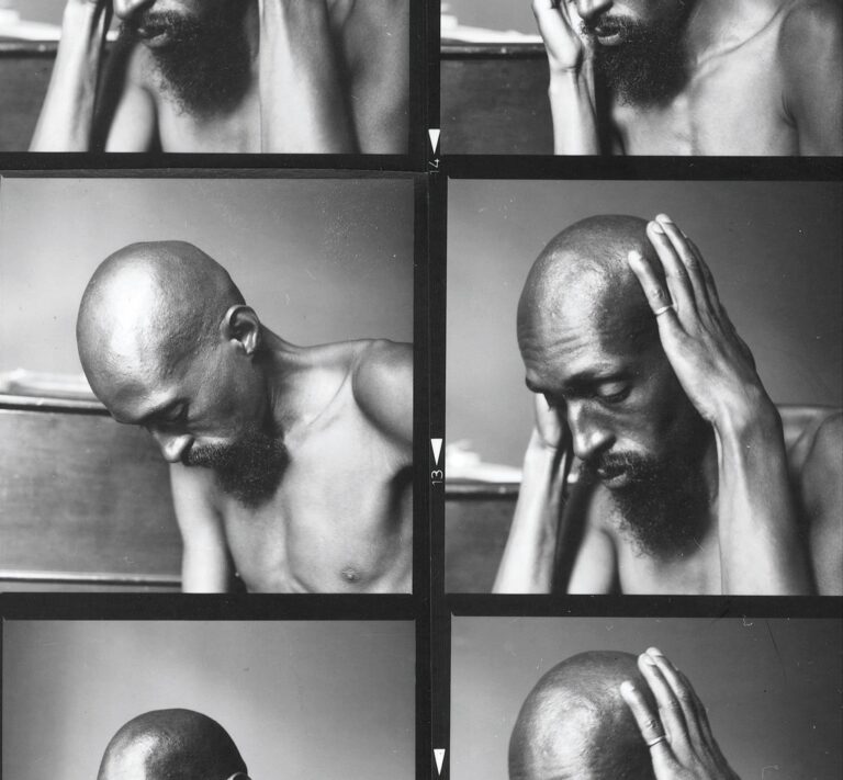 Contact sheet of black-and-white portraits of Julius Eastman