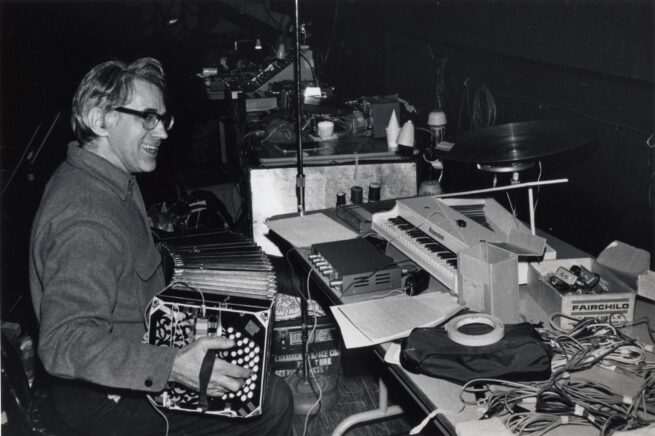 David Tudor performing on bandoneon at the Brooklyn Academy of Music, February 1972