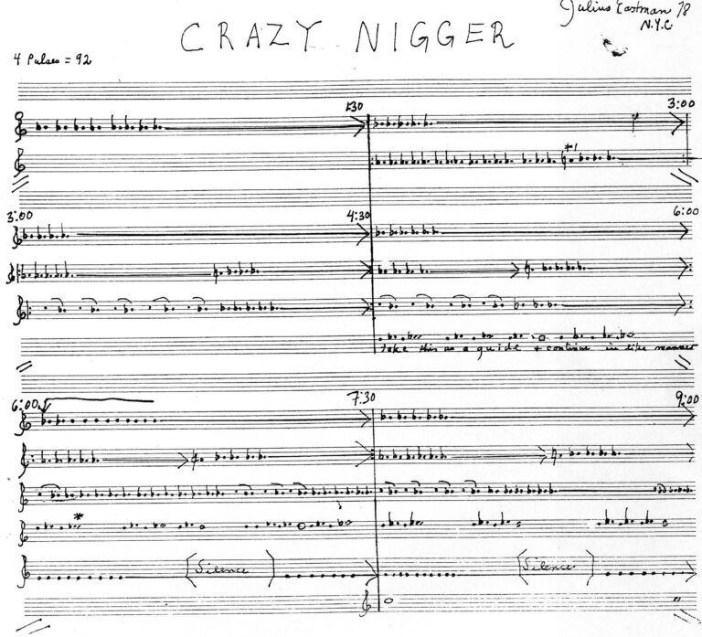 Julius Eastman’s four-piano score, page 1